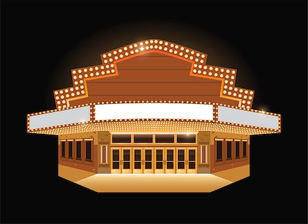 simsearch:400-07679281,k - Brightly theater glowing retro vintage cinema building sign Foto de stock - Royalty-Free Super Valor e Assinatura, Número: 400-08817240