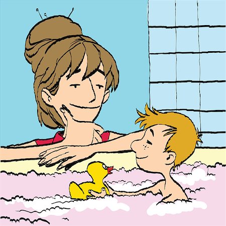 pustovit (artist) - mother bathing baby in the bath water. Cleanliness and hygiene Fotografie stock - Microstock e Abbonamento, Codice: 400-08817259