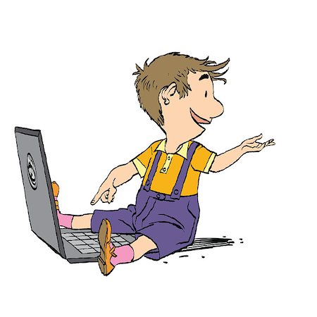 pustovit (artist) - The boy sits with his laptop. New generation. Game and the Internet. Online education Fotografie stock - Microstock e Abbonamento, Codice: 400-08817264
