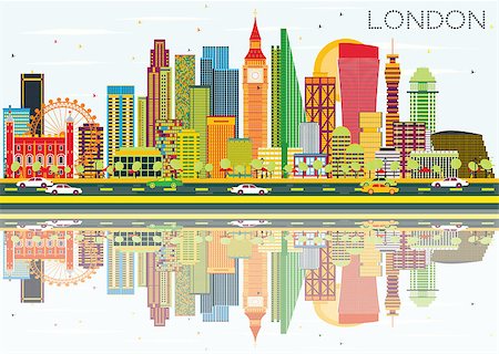 Abstract London Skyline with Color Buildings and Reflections. Business Travel and Tourism Concept with Modern Buildings. Image for Presentation Banner Placard and Web Site. Stock Photo - Budget Royalty-Free & Subscription, Code: 400-08817325