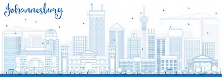 simsearch:400-08806547,k - Outline Johannesburg Skyline with Blue Buildings. Vector Illustration. Business Travel and Tourism Concept with Johannesburg Modern Buildings. Image for Presentation and Banner. Stock Photo - Budget Royalty-Free & Subscription, Code: 400-08817322