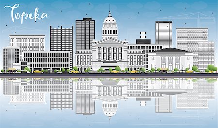 Topeka Skyline with Gray Buildings, Blue Sky and Reflections. Vector Illustration. Business Travel and Tourism Concept with Modern Architecture. Image for Presentation Banner Placard and Web Site. Stock Photo - Budget Royalty-Free & Subscription, Code: 400-08817332