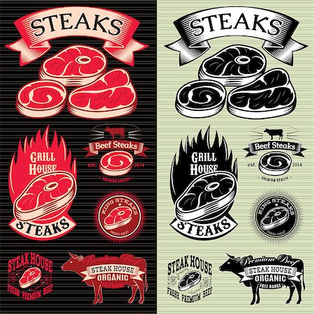 simsearch:400-08255059,k - set of vector steak templates for grilling, barbecue, menu Photographie de stock - Aubaine LD & Abonnement, Code: 400-08817358