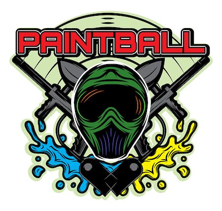 simsearch:400-08041679,k - colored vector template for design on the theme of paintball his helmet, weapon, blots Foto de stock - Royalty-Free Super Valor e Assinatura, Número: 400-08817361