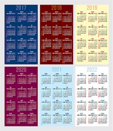 vector set of calendar grids for years 2017-2022 for business cards Foto de stock - Royalty-Free Super Valor e Assinatura, Número: 400-08817383