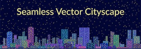 residential district at night - Horizontal Seamless Landscape, Urban Background, Night City with Skyscrapers against Starry Sky. Vector Stock Photo - Budget Royalty-Free & Subscription, Code: 400-08817418
