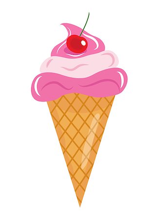 Ice Cream cone icon flat cartoon style. Ice Cream with cherries. Isolated on white background. Vector illustration, clip art Stock Photo - Budget Royalty-Free & Subscription, Code: 400-08817493