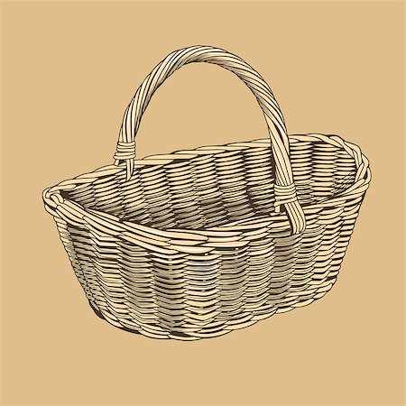 Vintage basket in woodcut style, vector illustration. Stockbilder - Microstock & Abonnement, Bildnummer: 400-08817504