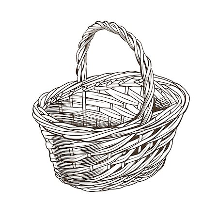 Vintage basket in woodcut style, vector illustration. Stockbilder - Microstock & Abonnement, Bildnummer: 400-08817503