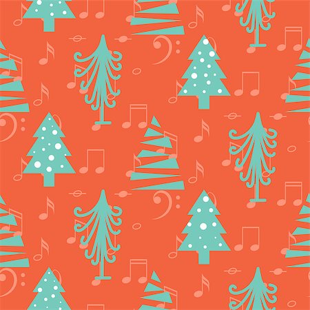 simsearch:400-08814672,k - Christmas trees simple seamless red vector pattern. Creative green fir-tree scrapbook paper design. Red background with music notes. Stock Photo - Budget Royalty-Free & Subscription, Code: 400-08817538