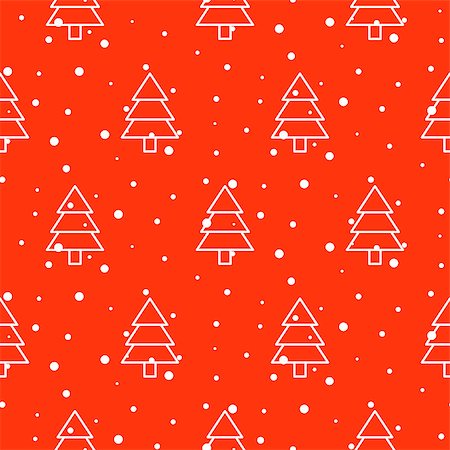 simsearch:400-08814672,k - Xmas tree and snow simple seamless vector pattern. Line small fir-tree scrapbook paper design. Red background. Stock Photo - Budget Royalty-Free & Subscription, Code: 400-08817530