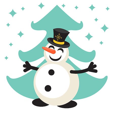 Happy snowman and mint green eve cartoon vector icon. New Year personage illustration. Fotografie stock - Microstock e Abbonamento, Codice: 400-08817542