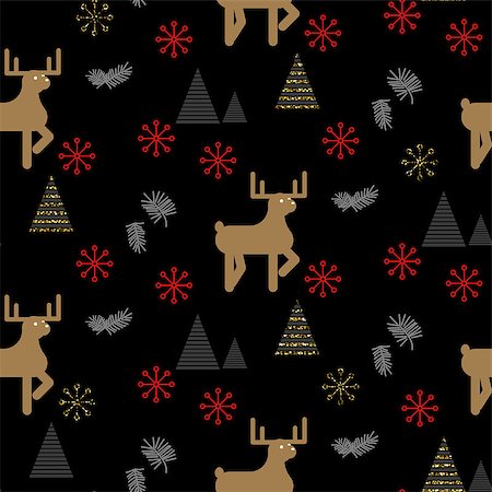simsearch:400-08814672,k - Black and gold deer in a forest seamless vector pattern. Winter snowy night repeat background. Stock Photo - Budget Royalty-Free & Subscription, Code: 400-08817559