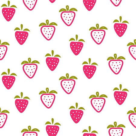 Strawberry pink and white seamless vector pattern. Sweet berry tileable background. Fotografie stock - Microstock e Abbonamento, Codice: 400-08817570
