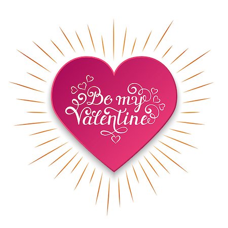 simsearch:400-08818102,k - Be my Valentine inscription with gold rays and red heart on white background. Calligraphy font style. Vector illustration. Stock Photo - Budget Royalty-Free & Subscription, Code: 400-08817720