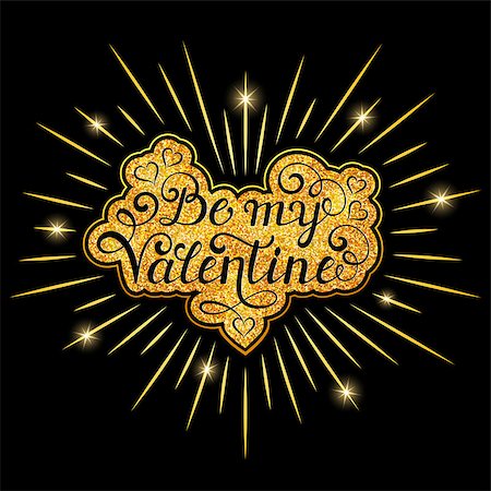 simsearch:400-08818102,k - Be my Valentine inscription with gold rays on black background. Calligraphy font style. Vector illustration. Stock Photo - Budget Royalty-Free & Subscription, Code: 400-08817735