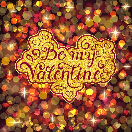 simsearch:400-09170979,k - Be my Valentine inscription on golden background . Card for Valentine s day. Vector illustration. Stockbilder - Microstock & Abonnement, Bildnummer: 400-08817737