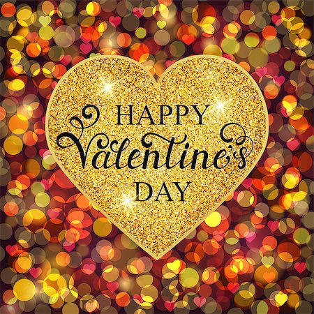 simsearch:400-08818102,k - Happy Valentine s day inscription on golden heart . Vector illustration. Stock Photo - Budget Royalty-Free & Subscription, Code: 400-08817738