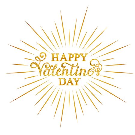 simsearch:400-09170979,k - Happy Valentine s day inscription with gold rays on white background. Calligraphy font style. Vector illustration. Stockbilder - Microstock & Abonnement, Bildnummer: 400-08817733