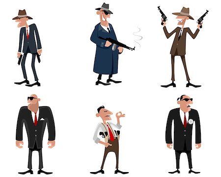 funny retro groups - Vector illustration of a six gangsters set Foto de stock - Super Valor sin royalties y Suscripción, Código: 400-08817835