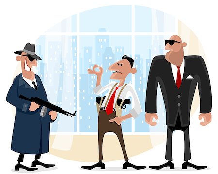 funny retro groups - Vector illustration of a three cool gangsters Foto de stock - Super Valor sin royalties y Suscripción, Código: 400-08817836