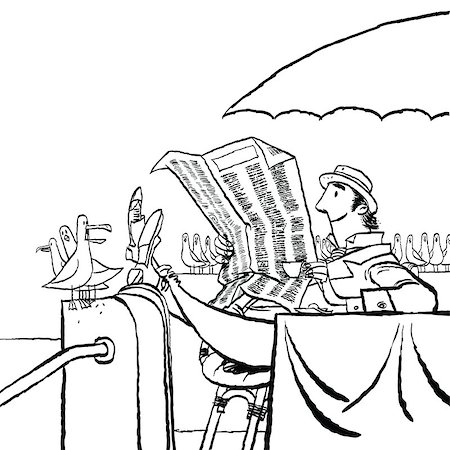 pustovit (artist) - Retro man reading a newspaper by the sea, cartoon style vector illustration Fotografie stock - Microstock e Abbonamento, Codice: 400-08818395