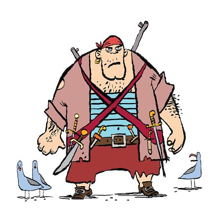 pustovit (artist) - Huge funny pirate and seagulls, cartoon style vector illustration Fotografie stock - Microstock e Abbonamento, Codice: 400-08818398