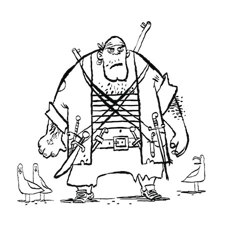 pustovit (artist) - Huge funny pirate and seagulls, cartoon style vector illustration Fotografie stock - Microstock e Abbonamento, Codice: 400-08818399