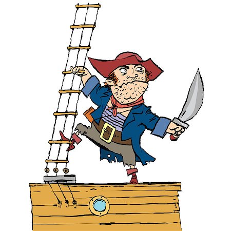 pustovit (artist) - Brave pirate is on Board the ship, cartoon style vector illustration Fotografie stock - Microstock e Abbonamento, Codice: 400-08818400