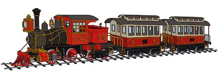 simsearch:400-08338640,k - Hand drawing of a funny classic red american steam train - not a real model Fotografie stock - Microstock e Abbonamento, Codice: 400-08818446
