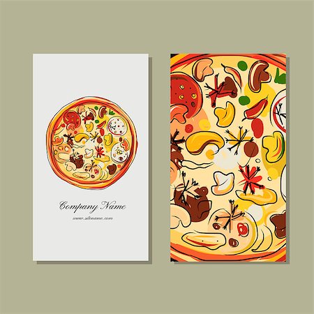 Business card design with pizza sketch. Vector illustration Stock Photo - Budget Royalty-Free & Subscription, Code: 400-08818465