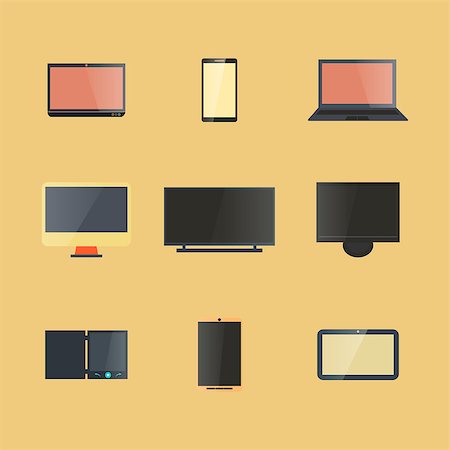 simsearch:400-09109619,k - Icons digital devices with display isolated on a yellow background, the design of electronic components. The flat style, vector illustration. Photographie de stock - Aubaine LD & Abonnement, Code: 400-08818480