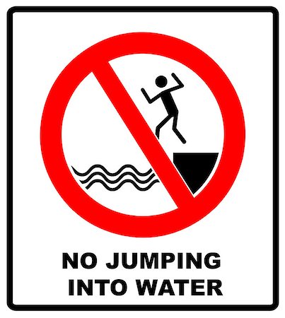 No jumping into water sign, Vector warning banner with symbol in red for bidden circle for public places, Vector illustration Stock Photo - Budget Royalty-Free & Subscription, Code: 400-08818503