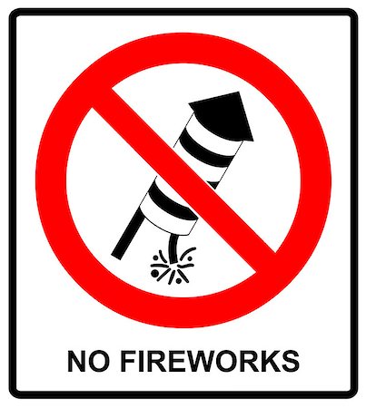 firecracker rocket - Vector warning icon. No Fireworks forbidden sign in red circle isolated on white. Fireworks storage area, explosives, keep out. No pirotechnics Stock Photo - Budget Royalty-Free & Subscription, Code: 400-08818542