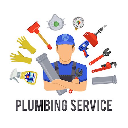 simsearch:400-09113563,k - Plumbing Service Concept with Plumber, Tools and Device Flat Icons. Isolated vector illustration. Stock Photo - Budget Royalty-Free & Subscription, Code: 400-08818595