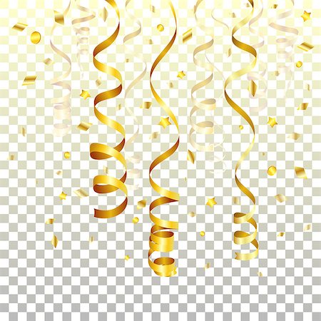 Birthday Background with Gold Streamer and Confetti on transparent background, isolated vector illustration Stock Photo - Budget Royalty-Free & Subscription, Code: 400-08818600