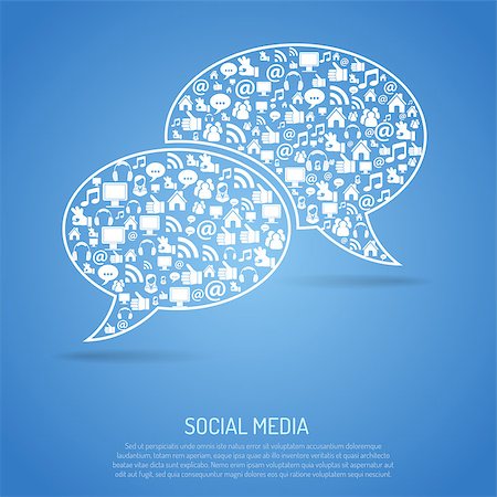 social media illustration - Speech Bubbles with Social Media Icons like home, music, like, people. vector illustration Stock Photo - Budget Royalty-Free & Subscription, Code: 400-08818612