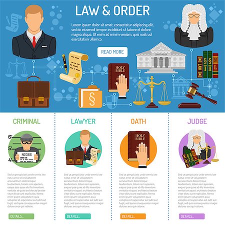simsearch:400-08624071,k - Law and Order infographics with flat icons Lawyer, criminal, oath and judge. vector illustration Stock Photo - Budget Royalty-Free & Subscription, Code: 400-08818627