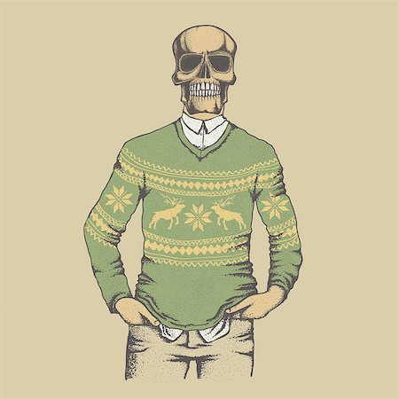 simsearch:400-04509148,k - Vector skull in sweater illustration concept. Hand drawn human skull Photographie de stock - Aubaine LD & Abonnement, Code: 400-08818676