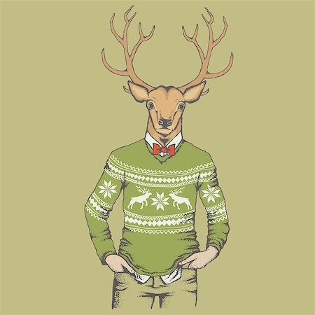 simsearch:400-09080674,k - Deer vector illustration. Reindeer in human sweatshirt Foto de stock - Super Valor sin royalties y Suscripción, Código: 400-08818673