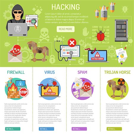 simsearch:400-07748651,k - Cyber Crime hacking infographics with flat Icons Hacker, virus, spam. vector illustration Photographie de stock - Aubaine LD & Abonnement, Code: 400-08818850