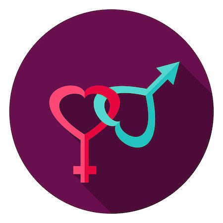 sexual equality - Gender Circle Icon. Flat Design Vector Illustration with Long Shadow. Happy Valentine Day Symbol. Foto de stock - Super Valor sin royalties y Suscripción, Código: 400-08819003