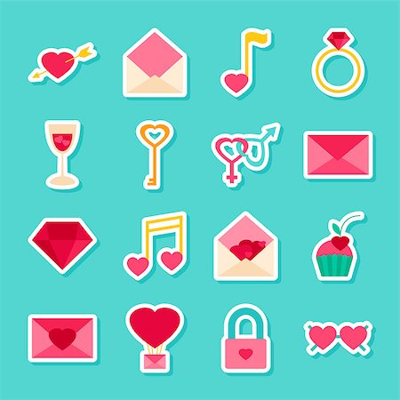 simsearch:400-07633517,k - Love Valentines Day Stickers. Vector Illustration. Collection of Happy Holiday Symbols. Foto de stock - Royalty-Free Super Valor e Assinatura, Número: 400-08819078
