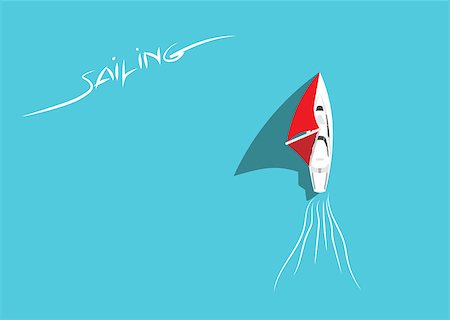 White Sailing Yacht in Azure Sea Top View. Sailing Ship with Red Sails Floating in Ocean. Aerial View. Summer Holiday Background. Copy Space. Flat Design Style. Eps10 Vector Illustration. Fotografie stock - Microstock e Abbonamento, Codice: 400-08819142