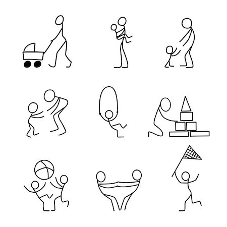 stick figure with baby - Cartoon icons set of sketch little vector people in cute miniature scenes. Stock Photo - Budget Royalty-Free & Subscription, Code: 400-08819181