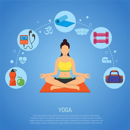 simsearch:400-08532856,k - Yoga and Fitness Concept with Flat Icons apple, player, Dambbells and mat. vector illustration Stock Photo - Budget Royalty-Free & Subscription, Code: 400-08819208