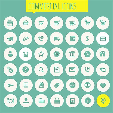 simsearch:400-07549364,k - Trendy flat design big commercial icons set on round buttons Stock Photo - Budget Royalty-Free & Subscription, Code: 400-08819225