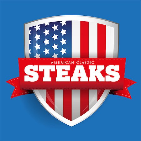 steak bacon - Steaks vintage shield with USA flag vector Foto de stock - Super Valor sin royalties y Suscripción, Código: 400-08819387