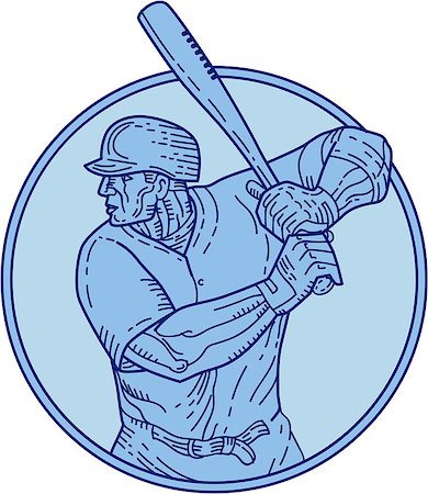 simsearch:400-08920013,k - Mono line style illustration of an american baseball player batter hitter holding bat batting viewed from the side set inside circle on isolated background. Foto de stock - Royalty-Free Super Valor e Assinatura, Número: 400-08819403
