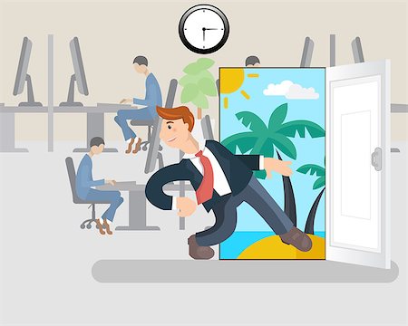 people rushing beach - Businessman runs away from the office to the vacation. Business concept. The door leading to the island and the beach. Stock Photo - Budget Royalty-Free & Subscription, Code: 400-08819436